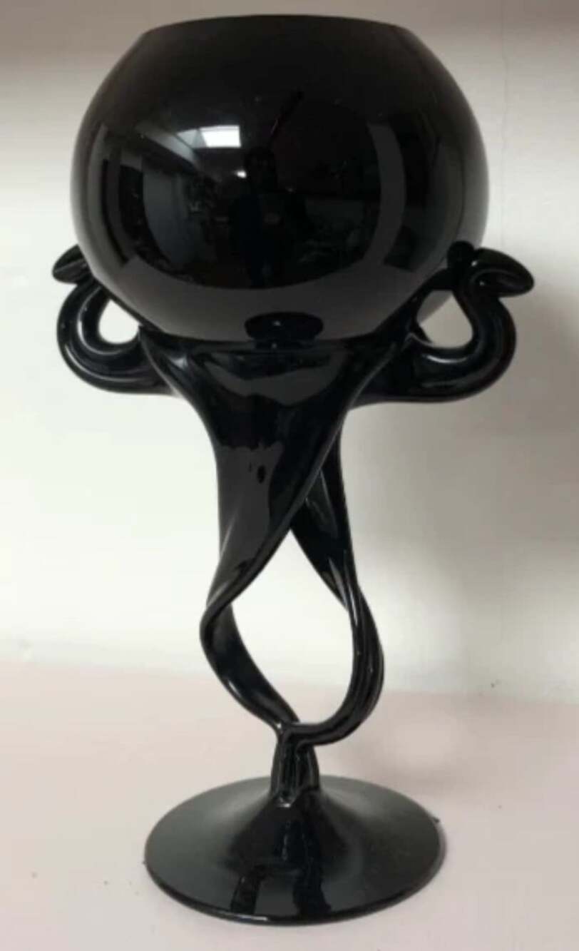 Studio Deco Hand-Blown Black Glass Double Snake Stem Goblet